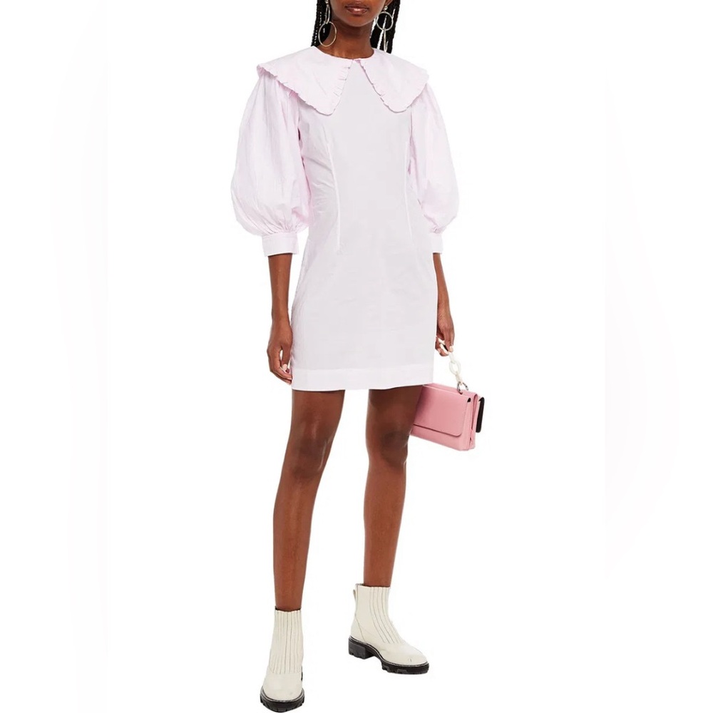 NWT GANNI Ruffle-Trimmed Floral Print Poplin Mini Dress